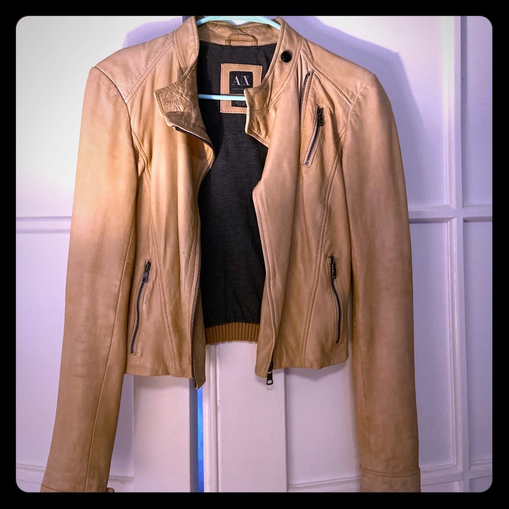 Armani Exchange tan leather jacket